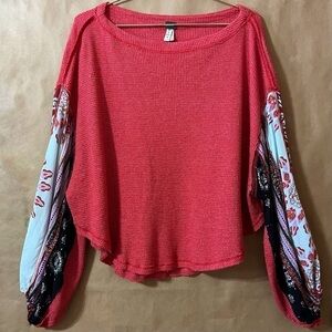 Free People | Blossom Thermal Oversized Popover Top Balloon Sleeves Red Size XS